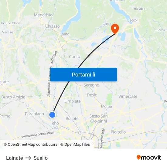 Lainate to Suello map