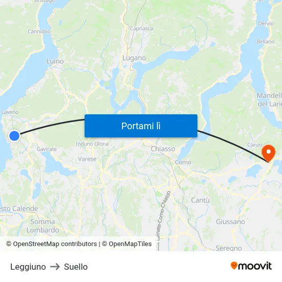 Leggiuno to Suello map