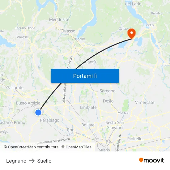 Legnano to Suello map
