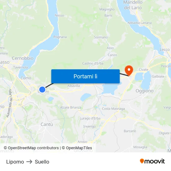 Lipomo to Suello map
