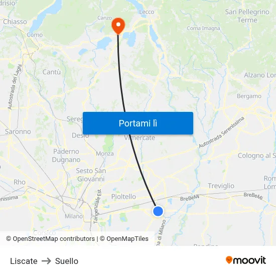 Liscate to Suello map