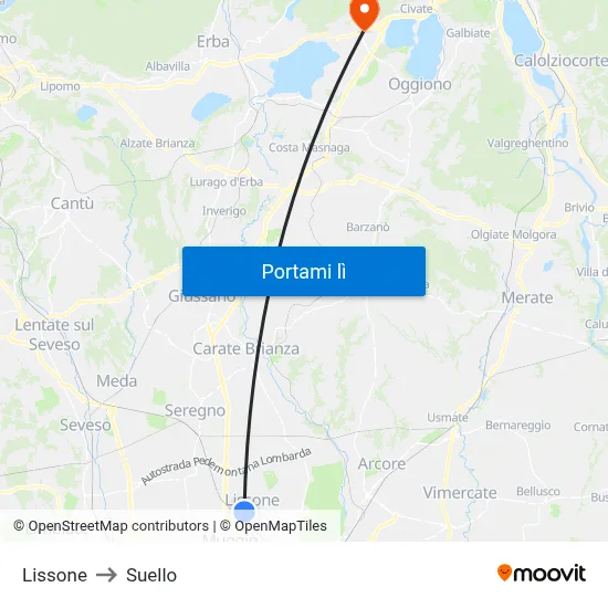 Lissone to Suello map