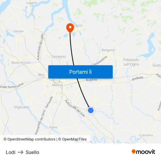 Lodi to Suello map