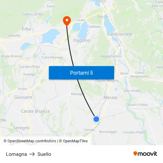Lomagna to Suello map