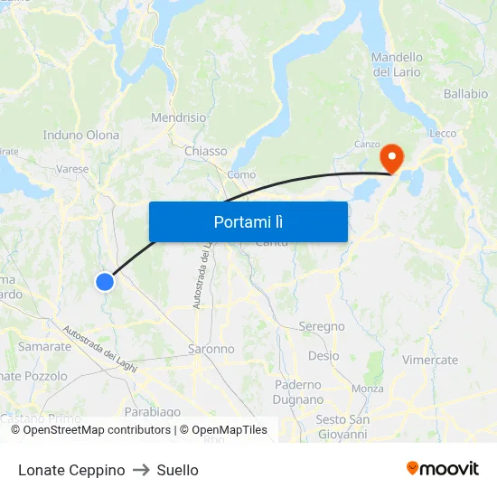 Lonate Ceppino to Suello map