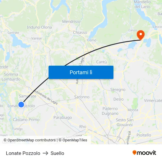 Lonate Pozzolo to Suello map