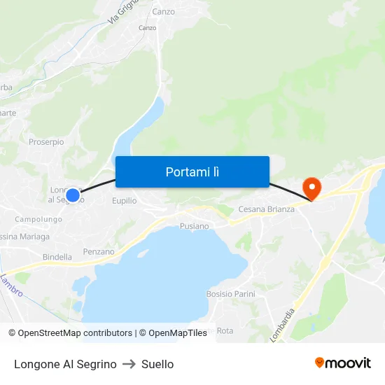 Longone Al Segrino to Suello map