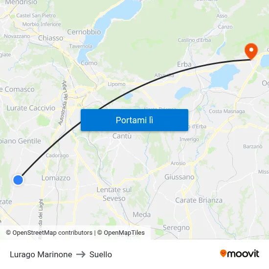 Lurago Marinone to Suello map