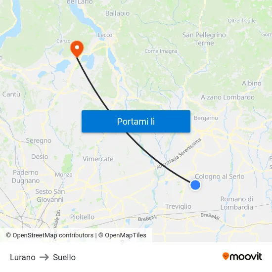 Lurano to Suello map