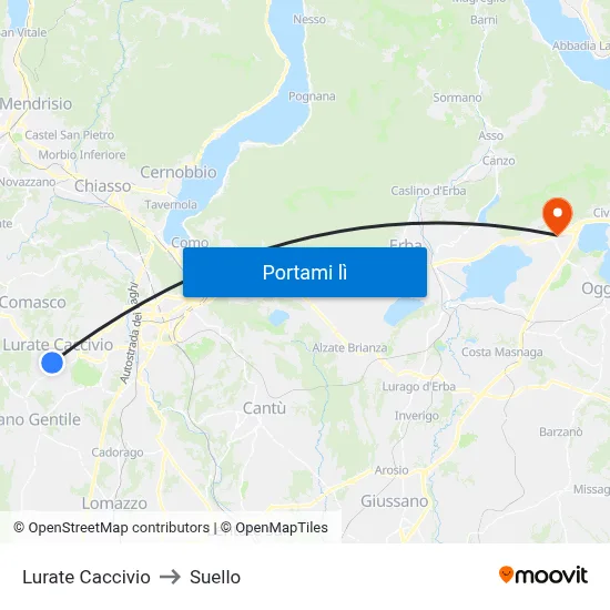 Lurate Caccivio to Suello map