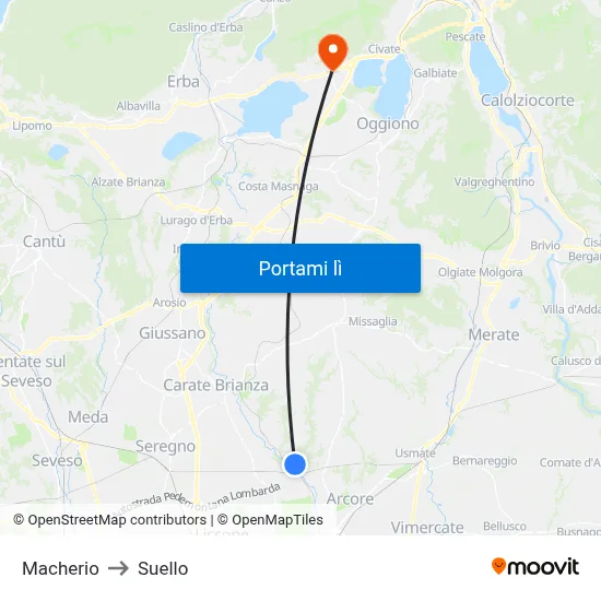 Macherio to Suello map
