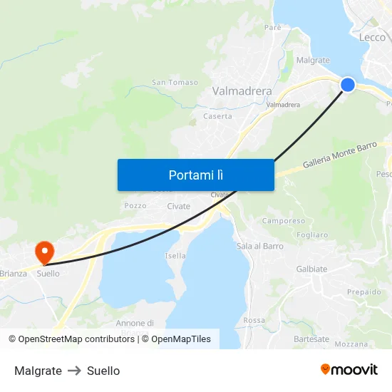 Malgrate to Suello map
