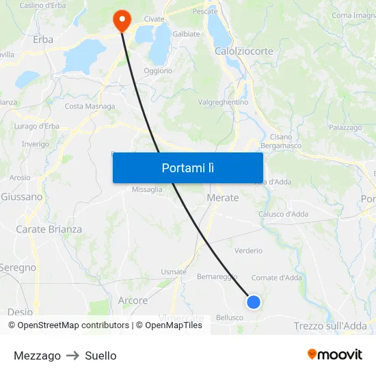Mezzago to Suello map