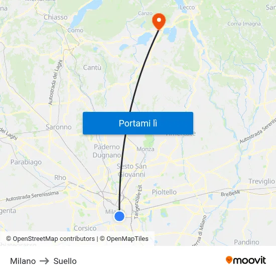 Milano to Suello map