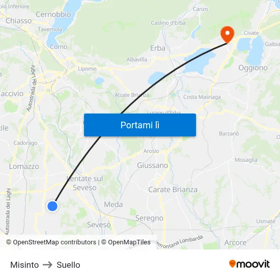 Misinto to Suello map