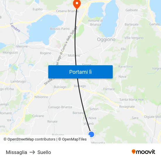 Missaglia to Suello map