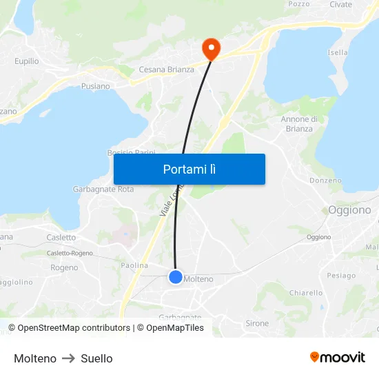 Molteno to Suello map