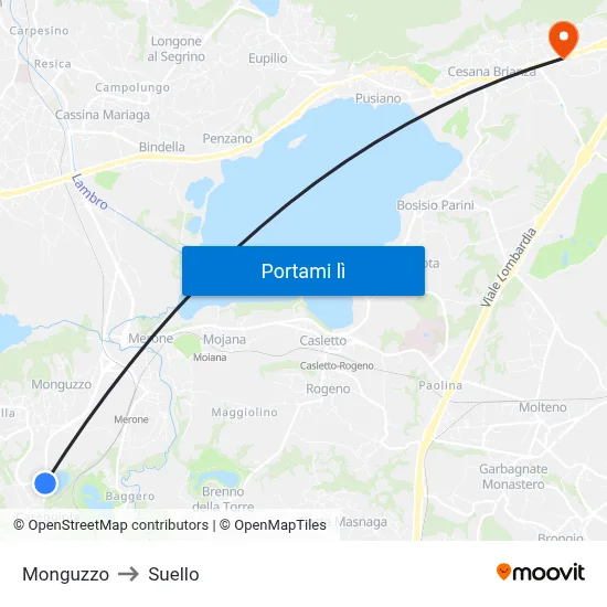 Monguzzo to Suello map