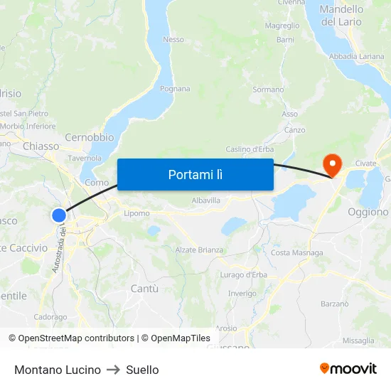 Montano Lucino to Suello map