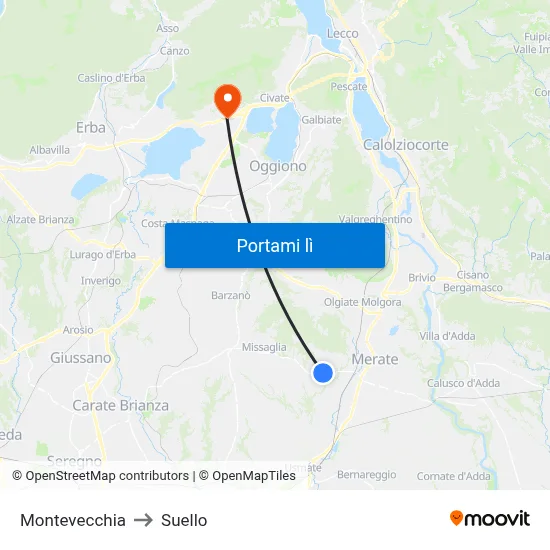 Montevecchia to Suello map