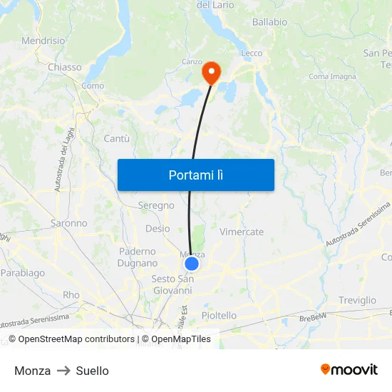 Monza to Suello map