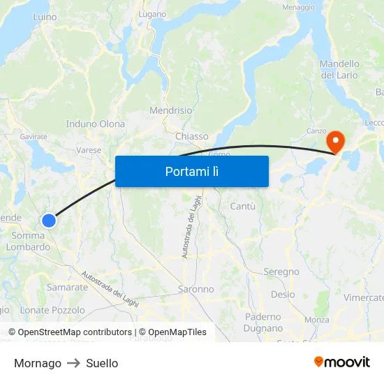 Mornago to Suello map