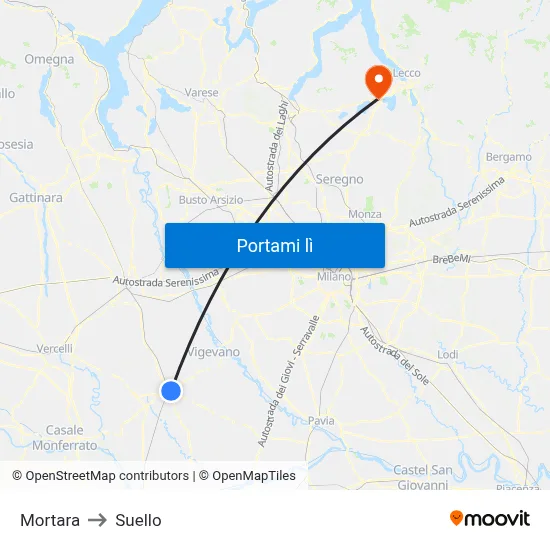 Mortara to Suello map