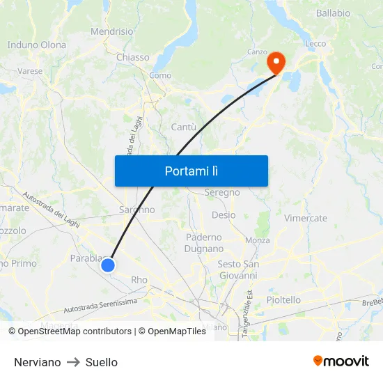 Nerviano to Suello map