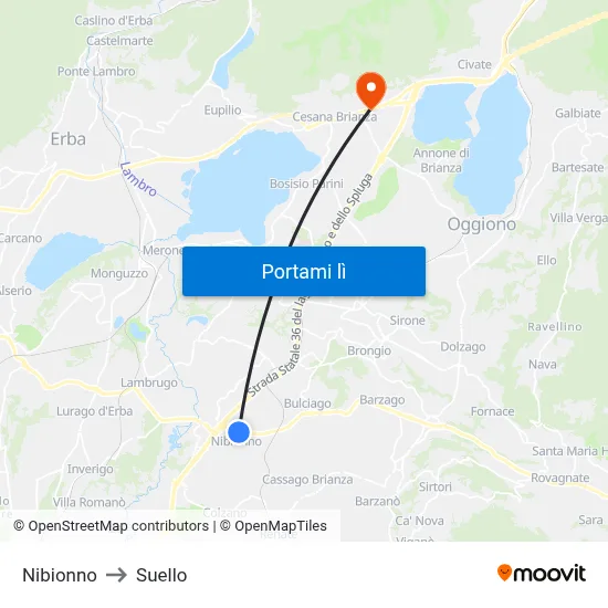 Nibionno to Suello map