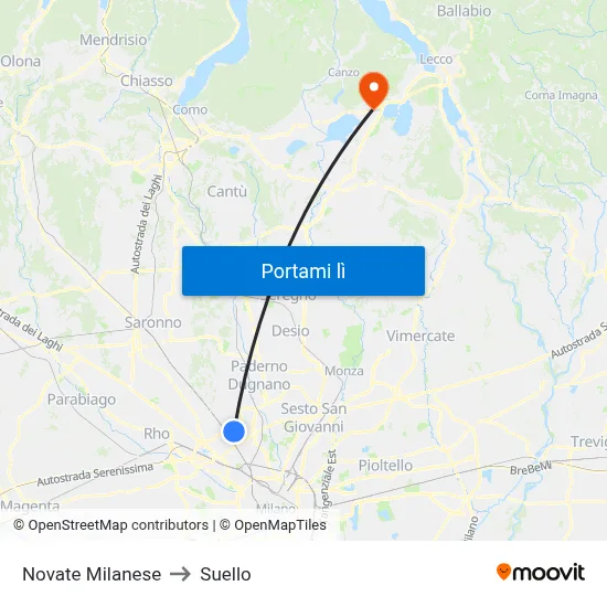 Novate Milanese to Suello map