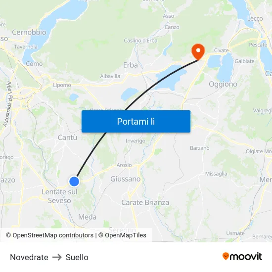 Novedrate to Suello map