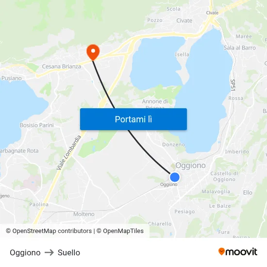 Oggiono to Suello map