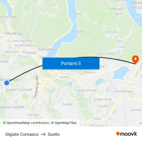 Olgiate Comasco to Suello map