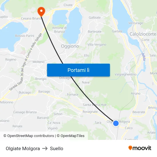 Olgiate Molgora to Suello map