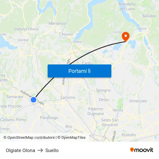 Olgiate Olona to Suello map