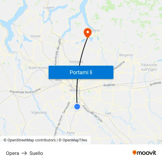 Opera to Suello map