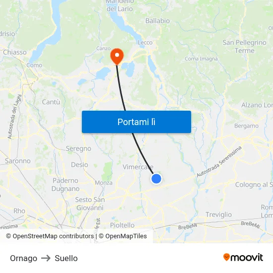 Ornago to Suello map