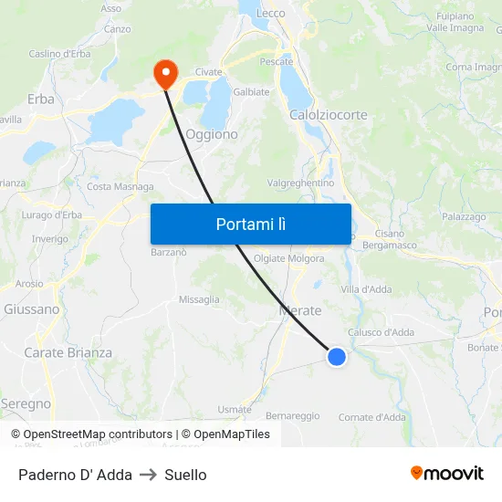 Paderno D' Adda to Suello map