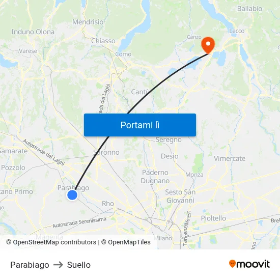 Parabiago to Suello map
