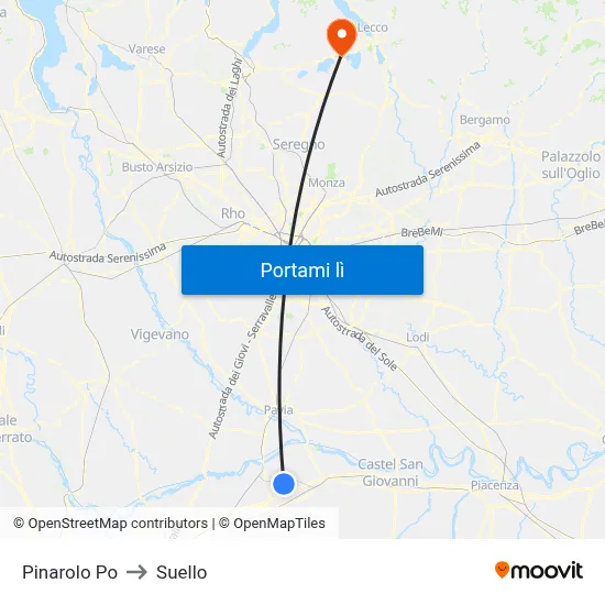 Pinarolo Po to Suello map