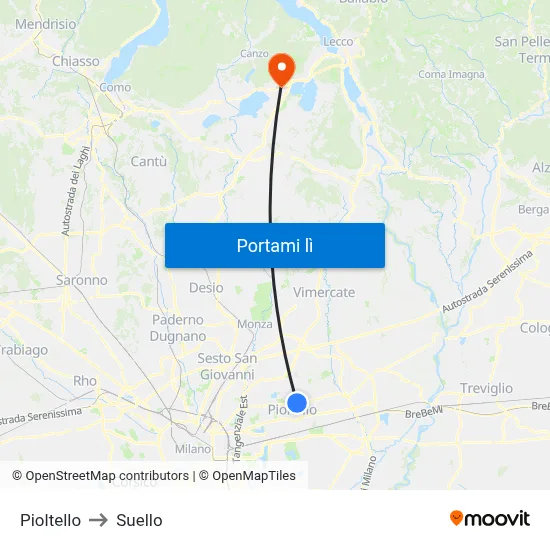 Pioltello to Suello map