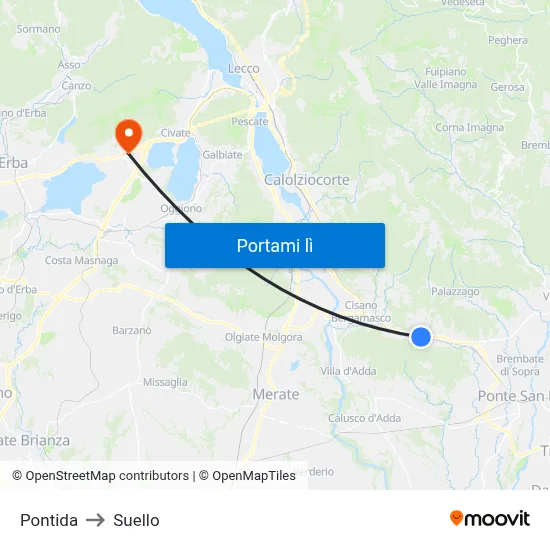 Pontida to Suello map