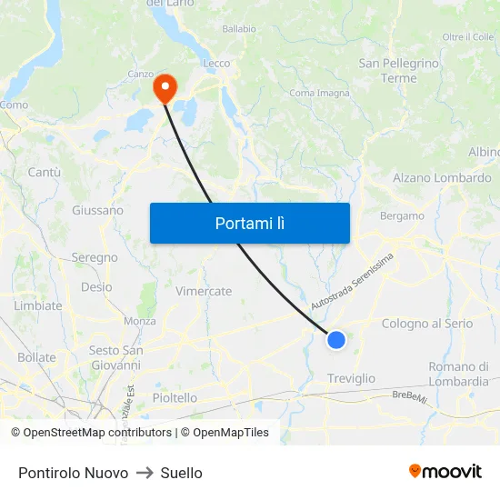 Pontirolo Nuovo to Suello map