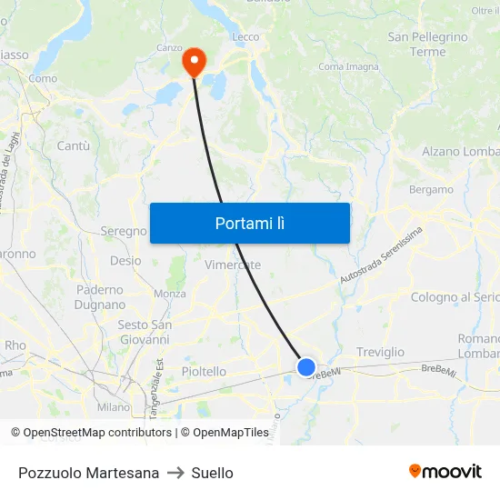Pozzuolo Martesana to Suello map