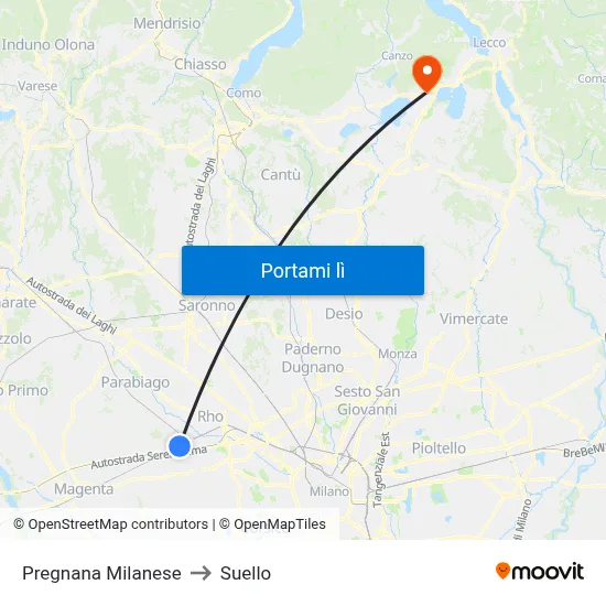 Pregnana Milanese to Suello map