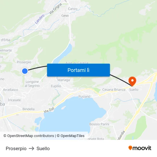 Proserpio to Suello map