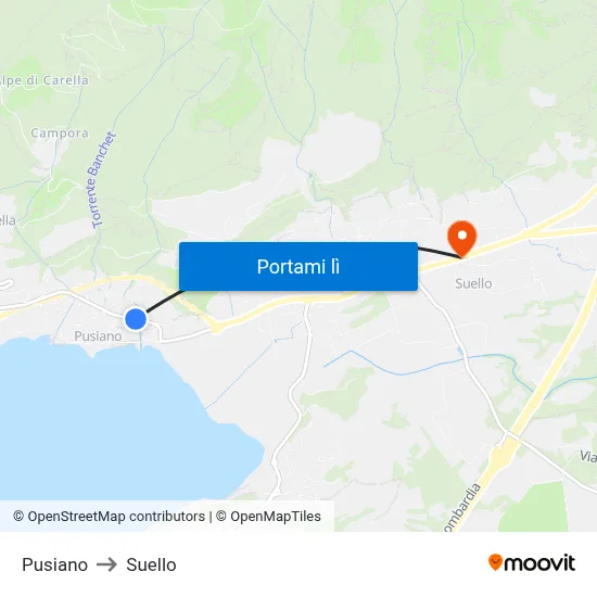 Pusiano to Suello map
