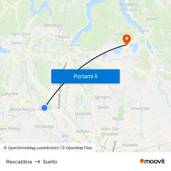 Rescaldina to Suello map