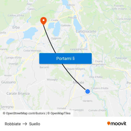 Robbiate to Suello map