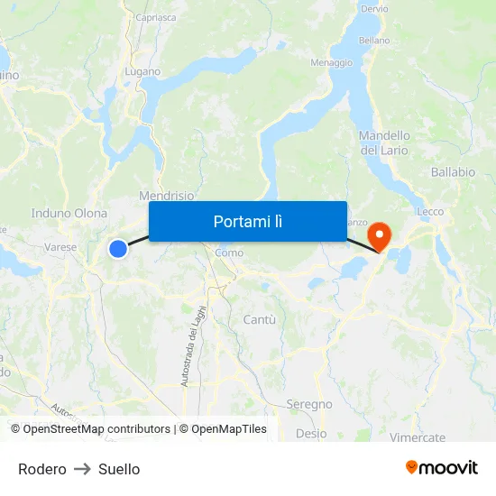 Rodero to Suello map
